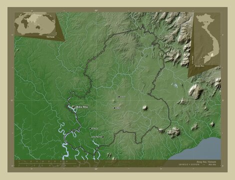 ong Nai, Vietnam. Labelled points of cities