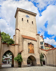 tower with arches of Munich old town in Germany