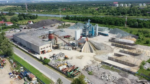 Aerial view of cement manufacturing plant.