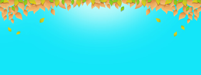 木の葉と青空の背景イラスト、季節のイメージ