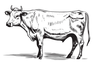 Farm cow hand drawn sketch illustration, Livestock