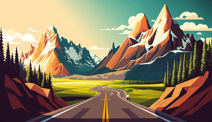 Road Trip Summer Travel Background with a Scenic. Generative AI
