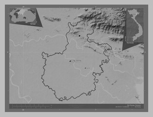 Hai Duong, Vietnam. Grayscale. Labelled points of cities