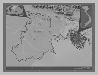 Hai Phong, Vietnam. Grayscale. Labelled points of cities