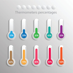 vector thermometers with percentages on white gradient background  - 592172920