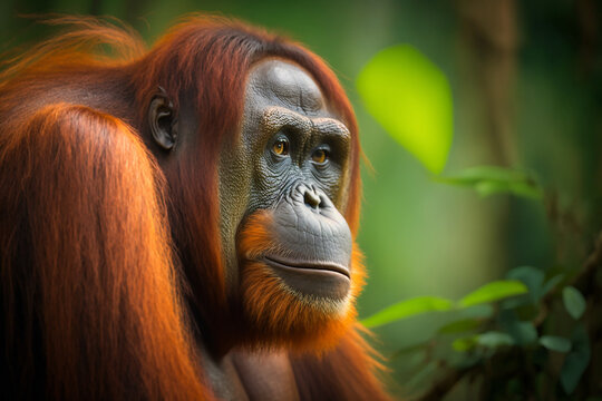 Generative AI image of the Orangutan, one of animal that has been listed under the endangered species.