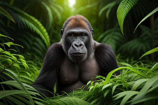 Generative AI image of the Silverback Gorilla, one of animal that has been listed under the endangered species.