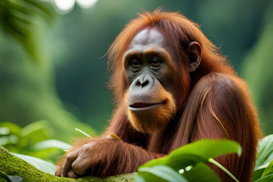 Generative AI image of the Orangutan, one of animal that has been listed under the endangered species.