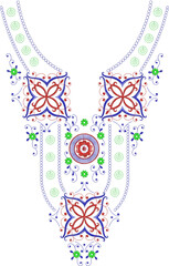 Neck Embroidery Designs.Floral pattern on collar, neck print. 
Abstract hand drawn floral ornament. Vector illustration.