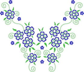 Neck Embroidery Designs.Floral pattern on collar, neck print. 
Abstract hand drawn floral ornament. Vector illustration.