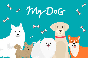 Funny dog and cute cat best friends. Happy friendship day. Vector illustration