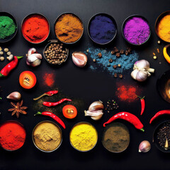 Obraz na płótnie Canvas Colorful spices and condiments, food photography, generative AI