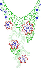 Neck Embroidery Designs.Floral pattern on collar, neck print. 
Abstract hand drawn floral ornament. Vector illustration.