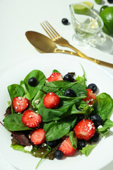 Concept of tasty food, salad with strawberry