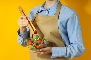 Concept of tasty food, salad with strawberry