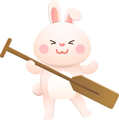 Rabbit paddling, cute mascot bunny vector