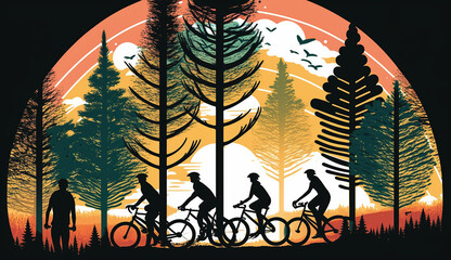 Biking with Friends National Bike Month Background. Generative AI