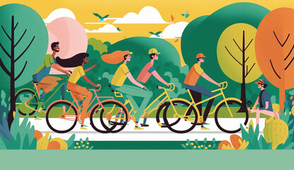Biking with Friends National Bike Month Background. Generative AI