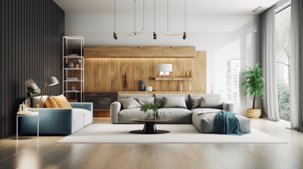 Modern Interior Design Background. Contemporary Living Room. Generative AI.