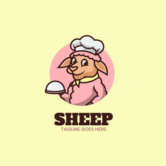 Vector Logo Illustration Sheep Mascot Cartoon Style.
