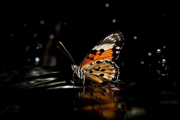 A butterfly flies close over the water, generative AI.