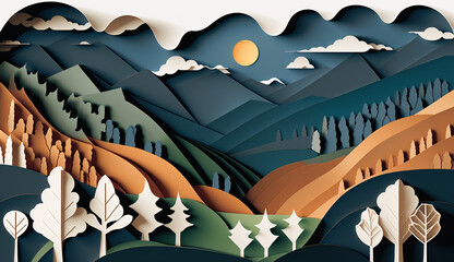 Paper-cut Great Smoky Mountains - A scenic background. Generative AI