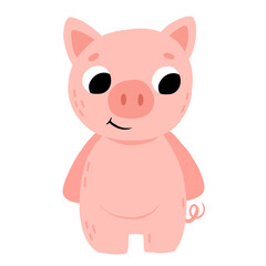 Cute cartoon baby pig smiling. Isolated vector illustration for childrens book.