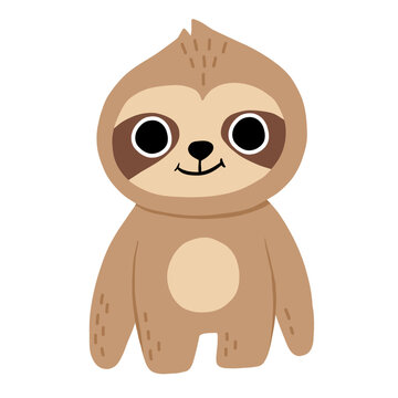 Cute cartoon baby sloth smiling. Isolated vector illustration for childrens book.