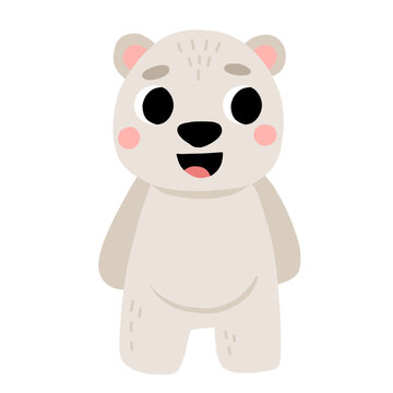 Cute cartoon baby polar bear smiling. Isolated vector illustration for childrens book.
