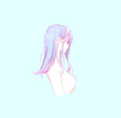 美容のイメージ　女性　青髪