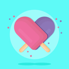 fruit ice, ice-cream pink, violet colors with  sprinkles on blue background