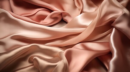 Light pale brown silk satin. Pink beige color. Luxury elegant background for design. Creases in fabric. Drapery