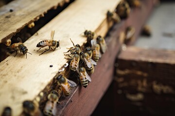 Bees fill the combs with honey, generative AI.