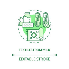 Textiles from milk green concept icon. Casein protein. Sustainable fashion. Eco friendly fiber idea thin line illustration. Isolated outline drawing. Editable stroke. Arial, Myriad Pro-Bold fonts used