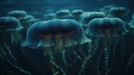 blue jellyfish underwater. Generative AI Art Illustration