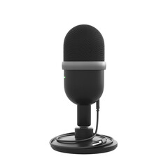 Black Microphone usb on the white background isolate. Concept usb style voice recording. Broadcast studio record modern style. USB Microphone Condenser Recording Microphone on stand. 