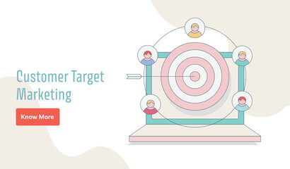 Customer target marketing, Marketing segmentation, Demographic marketing on Internet, outline vector illustration background