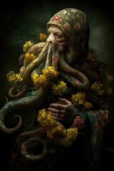 Naklejka premium Octopus and woman mix fantasy