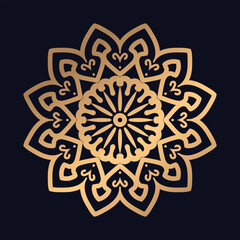 Abstract gold gradient mandala on black background. Vector. Mandala with floral patterns