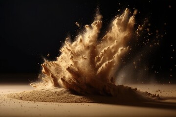 sand explosion in slow motion, with individual grains flying through the air, created with generative ai - obrazy, fototapety, plakaty