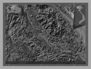 Son La, Vietnam. Bilevel. Labelled points of cities