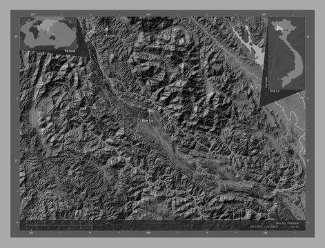 Son La, Vietnam. Bilevel. Labelled points of cities