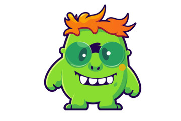 Cute nerdy green cartoon monster wearing glasses, vector illustration