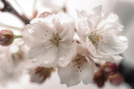 Spring cherry blossom branches. Generative Ai.