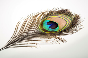 Peacock feather close up. Generative AI.