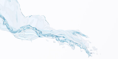 3d motion water splashing white background for cosmetic product presentation. 3d rendering illustration