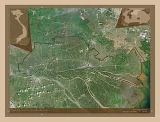 Tien Giang, Vietnam. Low-res satellite. Labelled points of cities © Yarr65