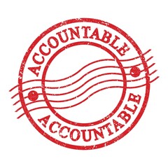 ACCOUNTABLE, text written on red postal stamp.