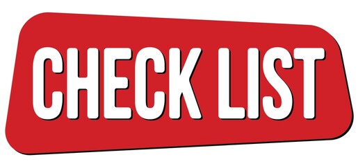 CHECK LIST text on red trapeze stamp sign.