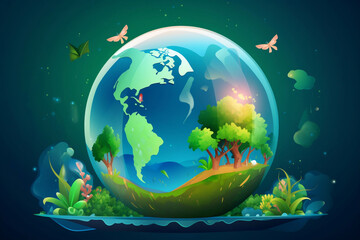 earth day and World environment concept with glass globe AI generated illustration